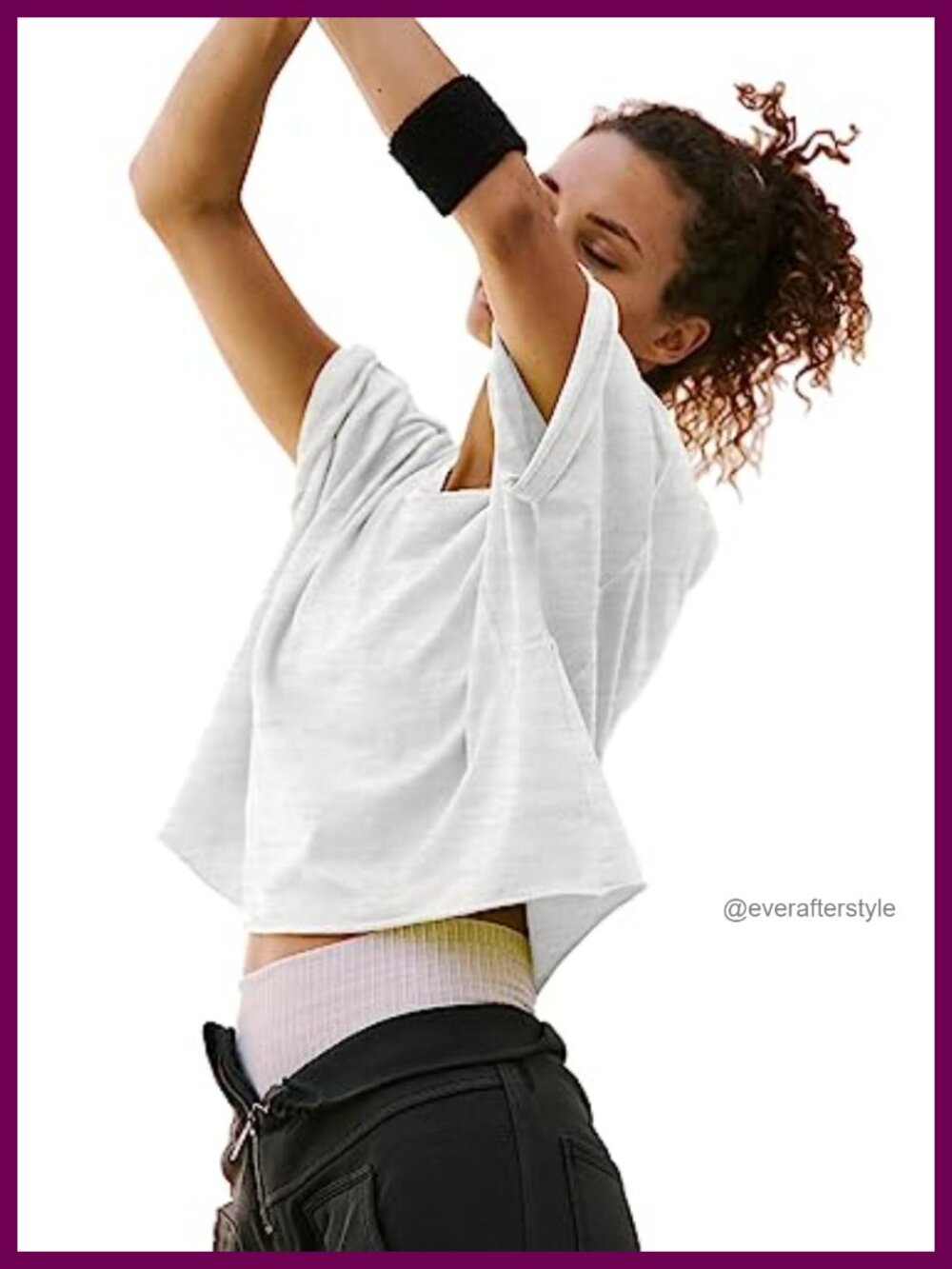 Cotton Blend Crop Top Athletic Yoga Running T-Shirt Stretch Casual - Picture 2 of 5